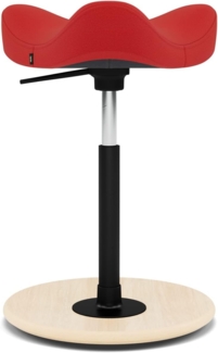 Move - Bürostuhl für höhenverstellbare Schreibtische, Stehhilfehocker - Natur Holzbasis und roter Qualitätsstoff