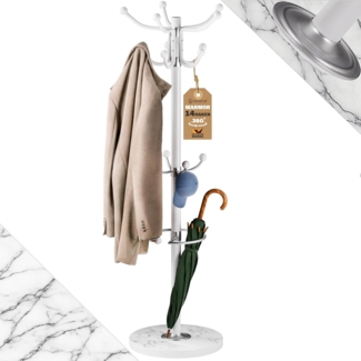 Casaria Kleiderständer, Marmorsockel Metall 14 Haken 360° Drehbar Stabil Modern 37x37x175cm