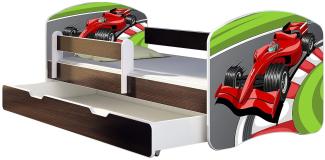 ACMA Kinderbett Jugendbett mit Einer Schublade und Matratze Wenge mit Rausfallschutz Lattenrost II 140x70 160x80 180x80 (06 Formel 1, 160x80 + Bettkasten)