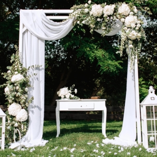 Deconovo Vorhang Querbehang Transparente Gardinen Traubogen Hochzeit Weiß, Dekoschals Traubogen Wohnzimmer