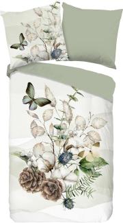 Good Morning Flanell Bettwäsche 155x220 Marjan Wende Zweige Zapfen grün 10050