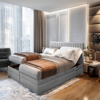 TRADA Boxspringbett ADELE mit Taschenmatratze & Topper 200x200 cm (Set, Bett (zwei Bettkasten) + Matratz + Topper), Elektrische Zahnstangenverstellung per Fernbedienung