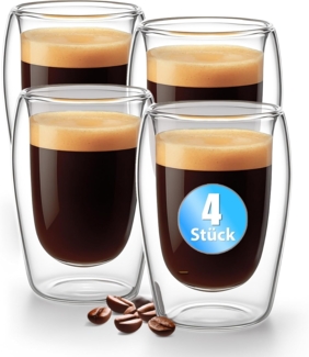 BigDean 4 Stück doppelwandige Espresso Gläser 80 ml in Gastro-Qualität - moderne Espressogläser Espressotassen Glas Set in Geschenkverpackung