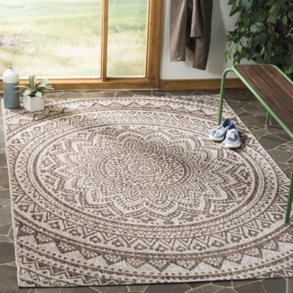 SAFAVIEH Zeitgenössische Teppich für Wohnzimmer, Esszimmer, Schlafzimmer - Courtyard Collection, Kurzer Flor, Hellbeige und Hellbraun, 160 X 231 cm