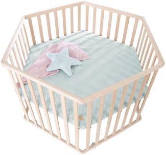 roba Laufgitter 6-eckig 'Lil Planet frosty green' inkl. Schutzeinlage – höhenverstellbares Spielgitter aus Bio-Buche, natur, mit 6 Bremsrollen, Ø 121 cm, Höhe 72 cm