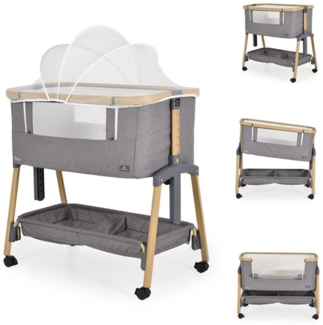 Cangaroo Beistellbett Amo höhenverstellbar, Moskitonetz, Rollen, Bremse Matratze grau