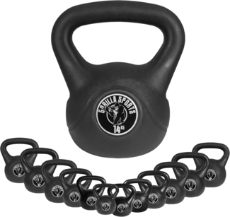 GORILLA SPORTS Kettlebell Einzeln/Set, mit/ohne Ablage, Kunststoff Kugelhantel, Schwunghantel