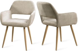 MEUBLE COSY Esszimmerstuhl 2er Stück Küchenstuhl Polsterstuhl Wohnzimmerstuhl Sessel mit Armlehne, Sitzfläche aus Stoff, Metallbeine, Beige
