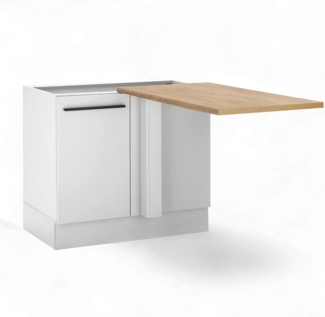 Denver Eckschrank Küche mit Arbeitsplatte in Weiß, Mauvella Eiche Optik - Geräumiger Eck-Unterschrank mit viel Stauraum - 112 x 90 x 60 cm (B/H/T)