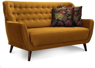 CAVADORE 2-Sitzer-Sofa Abby / Retro-Couch mit Samtbezug und Knopfheftung / 153 x 89 x 88 / Samtoptik, gold