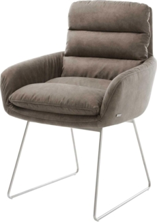 Esszimmerstuhl Abelia-Flex mit Armlehnen Mikrofaser Taupe Vintage Kufengestell Edelstahl