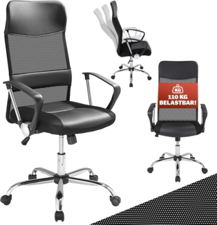 Deuba Bürostuhl mit Armlehne und ergonomischer Rückenlehne, Kunstleder / Netzbezug schwarz, max. 160 kg