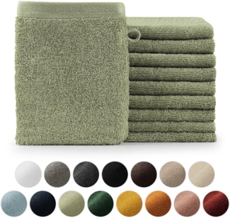 Blumtal Waschhandschuh 10er Set aus Frottee 15x20 cm - weich und saugstark, (Set), mit modischer Bordüre und praktischer Aufhängeschlaufe, 100% Baumwolle