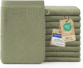 Blumtal Waschhandschuh 10er Set aus Frottee 15x20 cm - weich und saugstark, (Set), mit modischer Bordüre und praktischer Aufhängeschlaufe, 100% Baumwolle