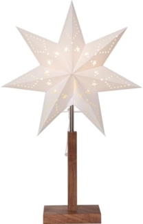 Standleuchte Stern Karo mit Holzfuß – Weihnachtsstern aus Papier, FSC®-zertifiziert, E14 Fassung, 55 cm Höhe, warmes Licht für Fenster & Wohnzimmer