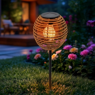 Spetebo LED Gartenleuchte Solarlampe mit Glühbirne, warm weiß, LED fest integriert, warm weiß, mit IP44 Spritzwasserschutz