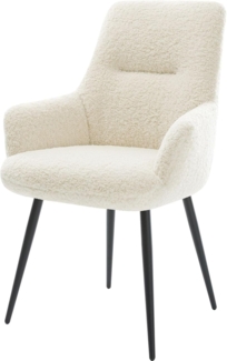 Esszimmerstuhl Zelia-Flex mit Armlehnen Teddystoff Beige 4-Fuß konisch Schwarz Taschenfederkern