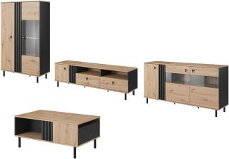 Wohnzimmer-Set Maidstone Wohnwand 4teilig sand grange eiche anthrazit