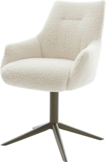 Drehstuhl Alja-Flex mit Armlehnen Teddystoff Beige Fußkreuz Effektfinish Titan 360° drehbar Wippfunktion Taschenfederkern