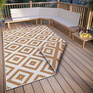 NORTHRUGS Malta In- & Outdoor Wendeteppich - Flachgewebe, Geometrisches Design, ÖKO-TEX, Wetterfest & UV-beständig für Balkon, Terrasse, Garten - Ocker, 120x170 cm