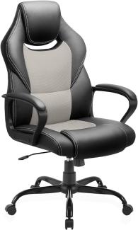 BASETBL Bürostuhl Racing Stuhl Gaming Stuhl Sessel Schreibtischstuhl Ergonomisch Drehstuhl Sportsitz bürostuhl mit Rückenlehne, Wippfunktion, Höhenverstellung, gepolsterter Armlehne Chefsessel Grau