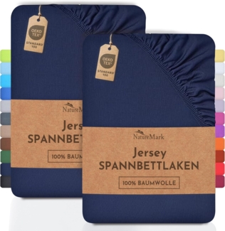 NatureMark 2er Pack Jersey Spannbettlaken, Spannbetttuch 100% Baumwolle in vielen Größen und Farben MARKENQUALITÄT ÖKOTEX Standard 100 | 180x200 cm - 200x200 cm - Navy blau