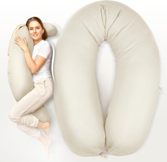 SEI Design Stillkissen Seitenschläferkissen XXL Babynest - Baby Erstausstattung Neugeborene, Schwangerschaftskissen mit Bezug, Schwangerschaftskissen mit Bezug, Bezug aus Musselin BIO Baumwolle