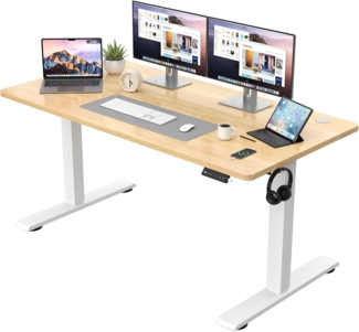 JUMMICO Höhenverstellbarer Schreibtisch KOMPLETTE TISCHPLATTE Elektrischer Schreibtisch Höhenverstellbar mit Memory-Funktion Steh-Sitz Tisch Computertisch 140x60 cm Beige