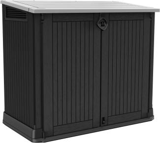 Keter Store-it-Out Midi Mülltonnenbox, 130 x 74 x 110 cm, Robuste Abfallbehälter-Lösung, 845L, Wetterfest, Grau/Schwarz, UV-beständiges Polypropylen, Abschließbar