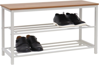 DuneDesign Schuhregal Schuhbank mit Sitzfläche Holz 80 x 30 x 45 Metallregal, Praktisches Sitzbank mit Polsterung modernes Sitzmöbel