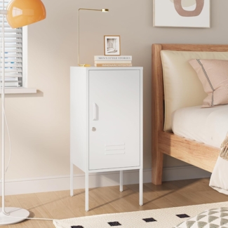 Nachtschrank Hausjärvi 82x35x35 cm Türgriff links Stahl Weiß [en. casa]