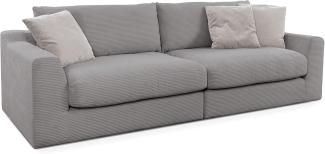 CAVADORE Big Sofa Fiona / Megasofa in Cord mit tiefen Sitzflächen und weicher Polsterung / Cordsofa / 276 x 90 x 109 / Cordstoff Silber