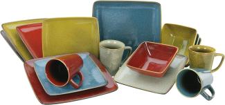 CreaTable 22316 Kombiservice Retro Style Glasuren für 4 Personen, Steinzeug, Quadrat, mehrfarbig (1 Set, 16-teilig)