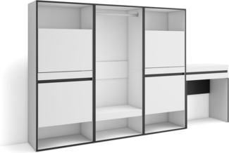 Skraut Home | Schuhregal, Schuhschrank | Schuhaufbewahrung | 250 x 145 x 35 cm | Für Schlafzimmer, Zimmer | Offener Kleiderschrank | Schminktisch | Moderner Stil | Weiß