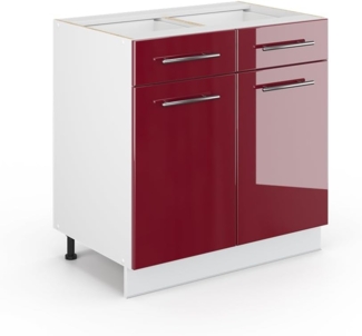 Vicco Küchenschrank Hängeschrank Unterschrank Küchenzeile Hochglanz Fame-Line (Bordeaux Hochglanz, Schubunterschrank 80 cm)