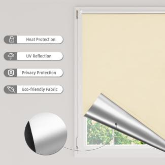 WOLTU Verdunklungsrollo ohne Bohren Beige 70x210cm (BxH), Thermorollo Klemmfix Fensterrollo Seitenzugrollo easyfix Verdunkelung Rollos Sichtschutz und Sonnenchutz, Klemmrollo für Fenster & Tür