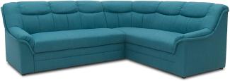 DOMO collection Berlin Ecksofa, Sofa in L-Form mit Schlaffunktion, Eckcouch mit Federkern, 205 x 250 x 89 cm, Polsterecke in petrol