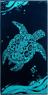 DecoKing Strandtuch groß 90x180 cm Baumwolle Frottee Velours Badetuch blau dunkelblau Marineblau weiß Turtle
