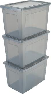 Iris Ohyama, 3er-Set, Aufbewahrungsboxen, 70 L, durchsichtig, stapelbar, Wohnzimmer, Schlafzimmer - Modular Clear Box MCB-70 - Grau