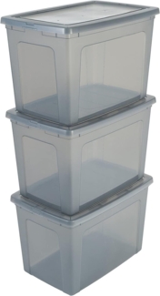 Iris Ohyama, 3er-Set, Aufbewahrungsboxen, 70 L, durchsichtig, stapelbar, Wohnzimmer, Schlafzimmer - Modular Clear Box MCB-70 - Grau