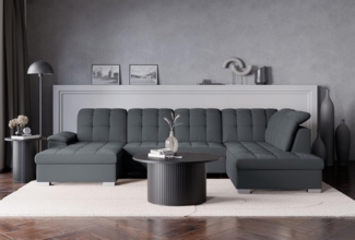 Selsey Ecksofa 330x212 cm U-Form Dunkelgrau Modular Couch Sofa Mit Schlaffunktion Ottomane Sofa Mit Stauraum/Bettkasten verstellbare Kopfstützen Wasserabweisend, Abriebfest Linkse Seite