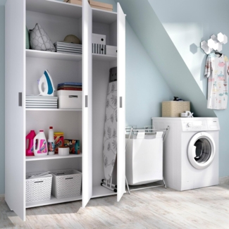 Esidra Dmora - Armadio multiuso Sillano, Mobile multifunzione portascope, Guardaroba a 3 ante, 116x35h190 cm, Bianco