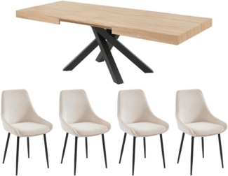 Vente-unique - Set Tisch CATONAV + 4 Stühle MASURIE - Holzfarben & Cremefarben