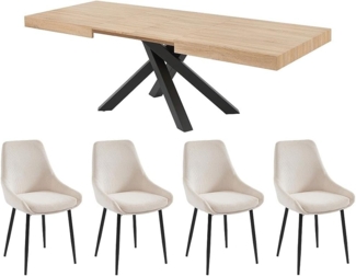 Vente-unique - Set Tisch CATONAV + 4 Stühle MASURIE - Holzfarben & Cremefarben