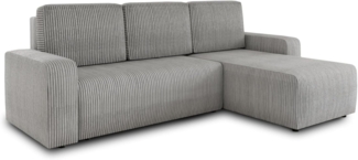 Ecksofa Roma L mit Schlaffunktion und Bettkasten - Cord Stoff - L-Form Couch, Polstersofa, Schlafsofa, Sofagarnitur - Ottomane Universal (Grau (Poso 110))