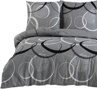 Buymax Bettwäsche Wave, Bettgarnitur, Bettbezug Set, Renforcé: 100% Baumwolle, 3 teilig, mit Reißverschluss, gemustert, Kreise, Grau, Schwarz, 200x220 cm