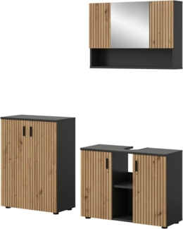 Badmöbel Set Livia in Eiche und grau 3-teilig 155 cm