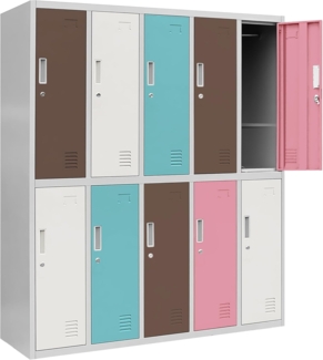 Jan Nowak Schließfachschrank 5B2AS Umkleideschrank Wertfachschrank Umkleideschrank mit 10 Fächern Stahlblechkonstruktion Pulverbeschichtet 150 x 136 x 45 cm (H x B x T) (Pastellfarben)
