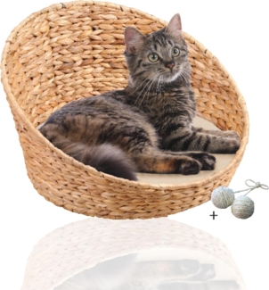 Rohrschneider Tierkorb ovales Katzenkörbchen aus geflochtener Wasserhyazinthe Katzenbett