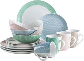 Mäser Kitchen Time II Geschirr-Set, Porzellan Rosa, Blau, Grün, Beige